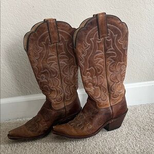 Justin brown Western Cowboy Boots 6.2 medium height genuine leather Nashville